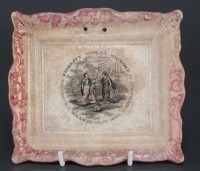 Lot 358 - A pink lustre plaque, transfer printed with a...