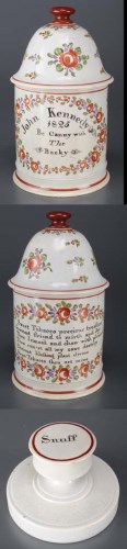 Lot 383 - A rare North Eastern tobacco jar, the floral...