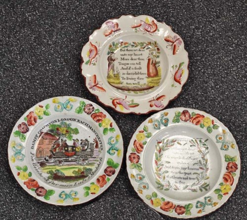 Lot 404 - Three moulded and coloured children's plates,...