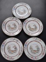 Lot 454 - Five Chinese export plates, finely painted...