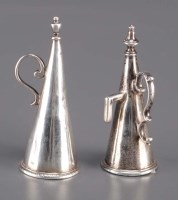 Lot 588 - Two Georgian conical snuffers, date and...
