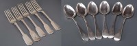 Lot 605 - Five Victorian dessert forks, by Reid & Sons...