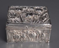 Lot 663 - A Chinese silver and velvet-lined box, marks...