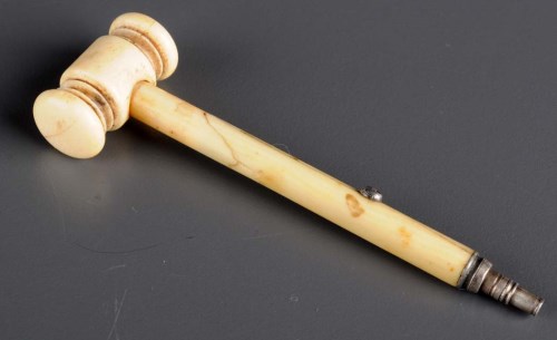 Lot 707 - An ivory gavel with telescopic pencil in the...