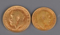 Lot 738 - A George V gold sovereign, 1911; and an...