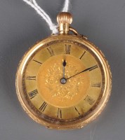 Lot 752 - An 18k Swiss fob watch, with gilt roman dial,...