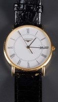 Lot 768 - Longines: a gentleman's 18ct. gold wristwatch,...