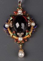 Lot 791 - A garnet, enamel and pearl brooch, c.1850, in...