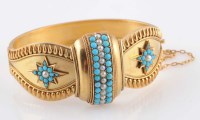 Lot 794 - A Victorian turquoise, pearl and gold bangle,...