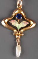 Lot 805 - An Edwardian gold and enamel pendant, the gold...