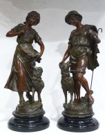 Lot 1008 - A pair of spelter figures after Moreau, of a...