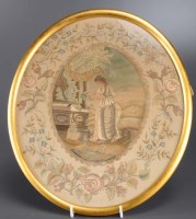 Lot 1037 - A 19th Century oval silkwork picture,...