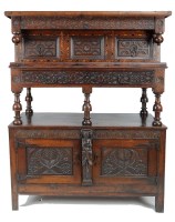 Lot 1440 - An oak two-tier court cupboard, the upper...