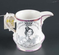Lot 252 - A Staffordshire Queen Victoria coronation jug,...