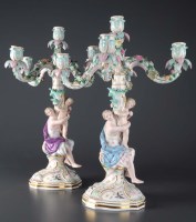 Lot 276 - Meissen: a pair of candelabra, the floral...