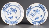 Lot 296 - Two blue and white export plates, painted with...