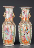 Lot 311 - A pair of Canton vases enamel vases, typically...