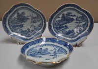 Lot 333 - Three blue and white 'shell' shaped compotes,...