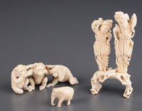 Lot 365 - A carved ivory okimono, of a woman and a man...