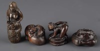 Lot 373 - Four carved wooden netsuke, all signed in...