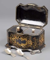 Lot 509 - A Victorian lacquered papier mache tea caddy,...