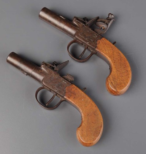 Lot 530 - A pair of early 19th Century flintlock muff...