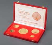 Lot 737 - A cased set of five gold medallions, 900/1000...