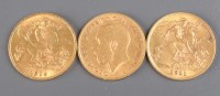 Lot 745 - Three George V gold half sovereigns, 1911-12-15.