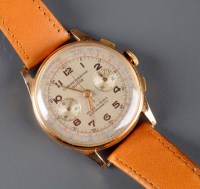 Lot 762 - Chronographe Suisse: a gentleman's 18ct. gold...