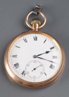 Lot 770 - A gentleman's 9ct. gold open faced pocket...