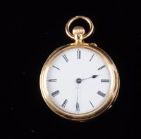 Lot 772 - A Victorian 18ct. gold open faced fob watch,...