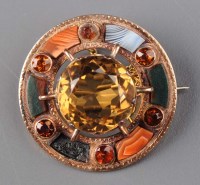 Lot 781 - A Victorian Scottish agate brooch, c.1880, the...