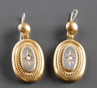 Lot 785 - A pair of gold and pearl earrings, c.1850,...