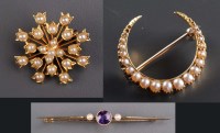 Lot 800 - A Victorian pearl and gold brooch, c.1890, of...