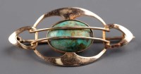 Lot 801 - An Art Nouveau gold and turquoise brooch,...