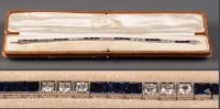 Lot 836 - A diamond and synthetic sapphire bracelet,...