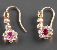 Lot 906 - A pair of ruby and diamond earrings, c.1880,...