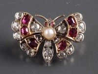 Lot 908 - A ruby, diamond and pearl brooch, c.1880,...