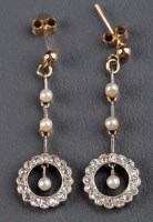 Lot 910 - A pair of diamond and pearl earrings, c.1900,...