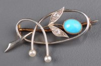 Lot 913 - A turquoise, diamond and pearl brooch, c.1900,...