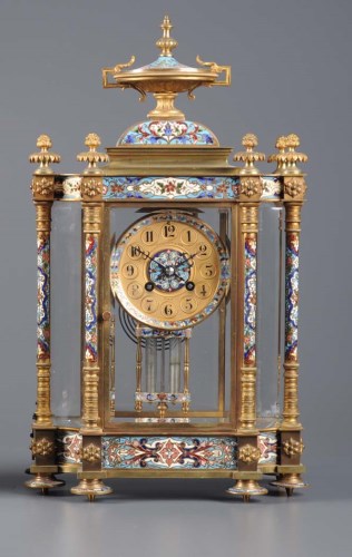 Lot 948-A French gilt metal and cloisonne mantel clock,...