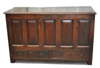 Lot 1006 - An 18th Century rectangular oak mule chest,...