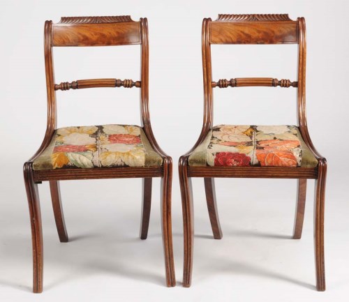 Lot 1052 - A pair of Regency mahogany dining chairs,...