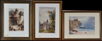 Lot 52 - Cecily Welby A beach scene with a castle on...