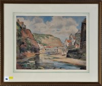 Lot 116 - Alec Wright Staithes Harbour at low tide...