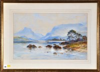 Lot 126 - Dudley Ward A Scottish loch scene with anglers...