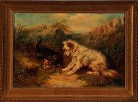 Lot 137 - George Armfield Two terriers at a rabbit hole...