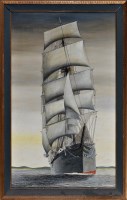 Lot 159 - Allan Lavin A tall ship at sea signed and...