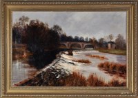 Lot 162 - H*** L*** Robinson A river scene with a weir...