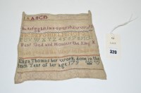 Lot 320 - An 18th Century sampler, alphabet and...